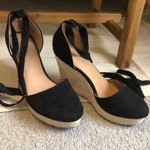 Black Suede Espadrille Wedges
